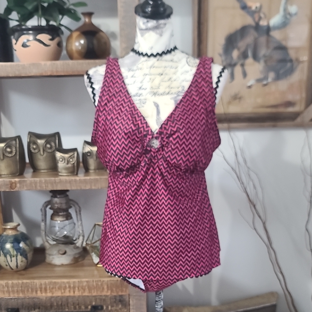 Cromer Restorwear Pink Chevron V-Neck Tankini Top Style One Piece
